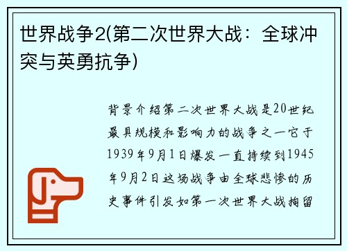 世界战争2(第二次世界大战：全球冲突与英勇抗争)
